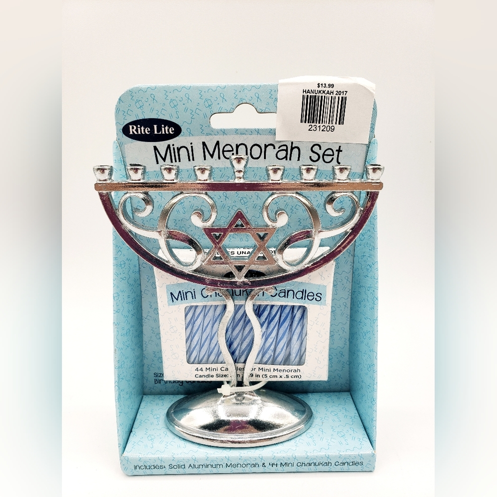 Mini Menorah Set 44 Chanukah Candles Rite Lite Aluminum Hanukkah Travel Dorm 4".